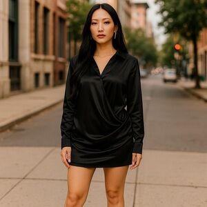 Women's Black Satin Shirt Dress
New